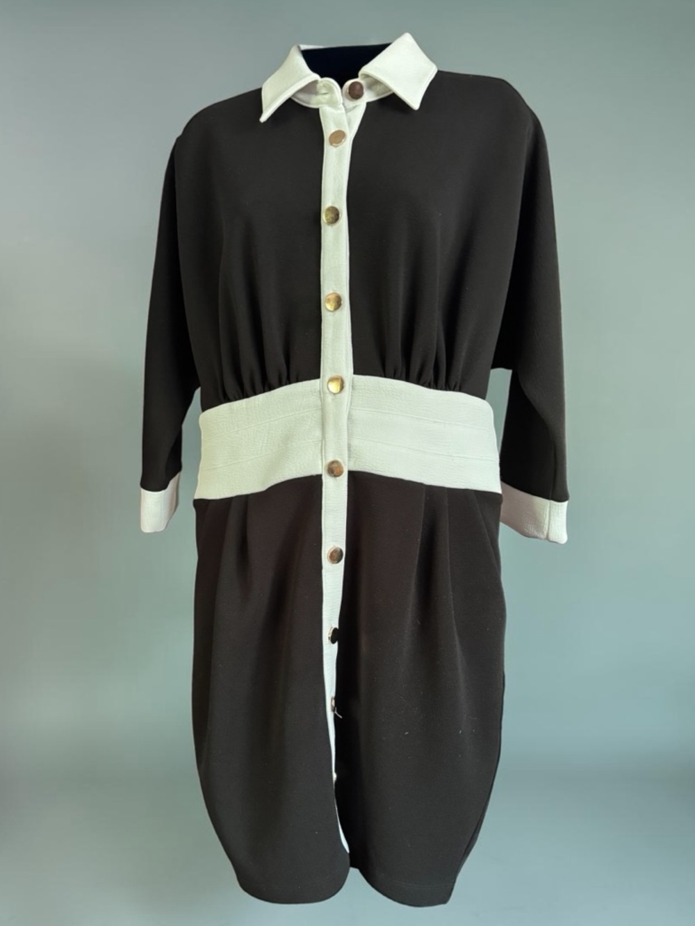 NY & Company/Gabriella Union White/Black Colorblock Shirt Dress- Size Medium - Picture 2 of 12